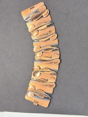 Vintage RENOIR Wide Copper Leaf Design Panels Bracelet 6.5”